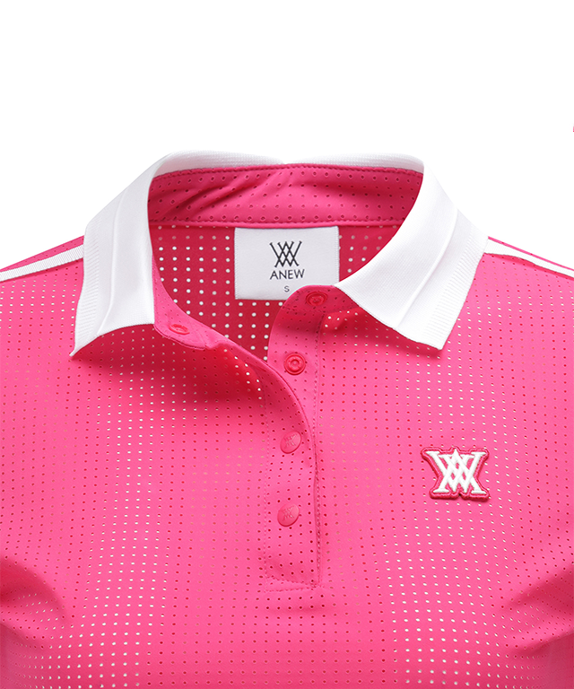 ANEW Golf Women's Hot Pink T-Shirt featuring a ventilation collar, perfect for golf and casual wear.