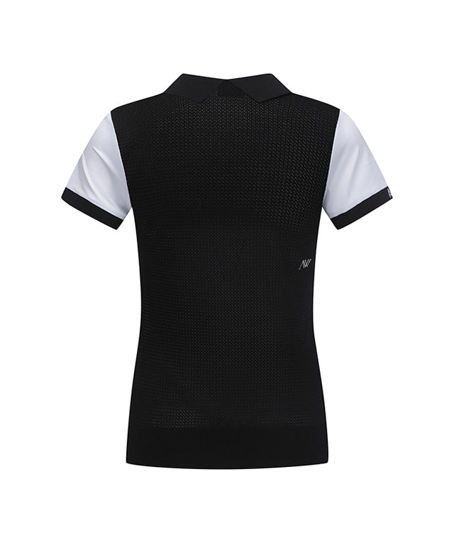 ANEW Golf Women's Back Knit Block Short T-Shirt in White, showcasing its stylish design and breathable fabric.