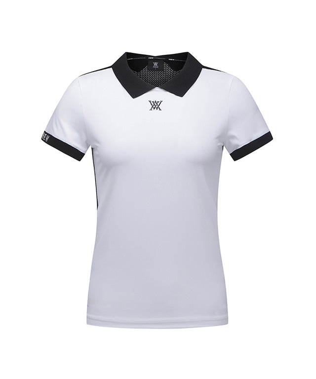 ANEW Golf Women's Back Knit Block Short T-Shirt in White, showcasing its stylish design and breathable fabric.