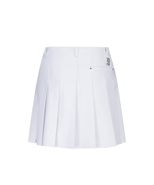 ANEW Women's Buckle Decoration Pleats Skirt in White, featuring stylish pleats and buckle details, perfect for golf and casual wear.