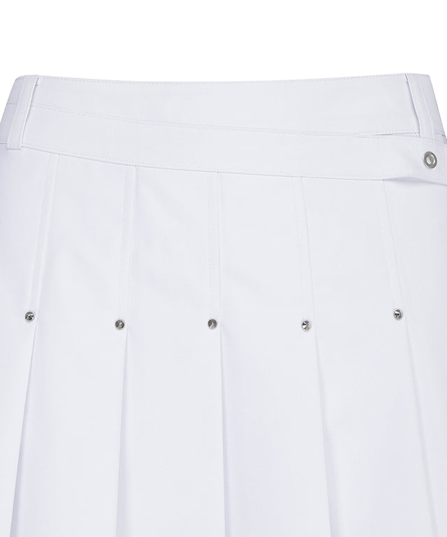 ANEW Women's Buckle Decoration Pleats Skirt in White, featuring stylish pleats and buckle details, perfect for golf and casual wear.