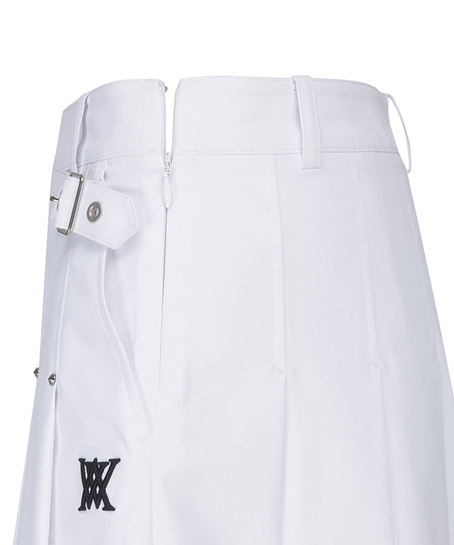 ANEW Women's Buckle Decoration Pleats Skirt in White, featuring stylish pleats and buckle details, perfect for golf and casual wear.