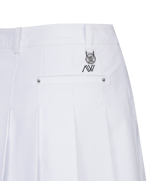 ANEW Women's Buckle Decoration Pleats Skirt in White, featuring stylish pleats and buckle details, perfect for golf and casual wear.