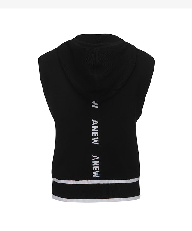 ANEW Golf Women Logo Point Hoodie Vest in Black, featuring a soft knit design and stylish hood.