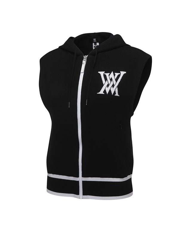 ANEW Golf Women Logo Point Hoodie Vest in Black, featuring a soft knit design and stylish hood.