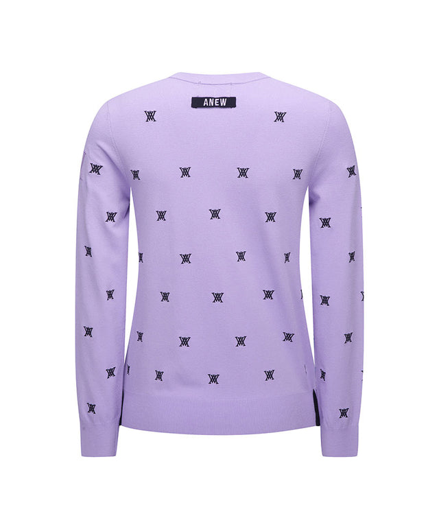 Lavender pullover sweater for women featuring a monogram logo and stylish design, perfect for spring and summer wear.