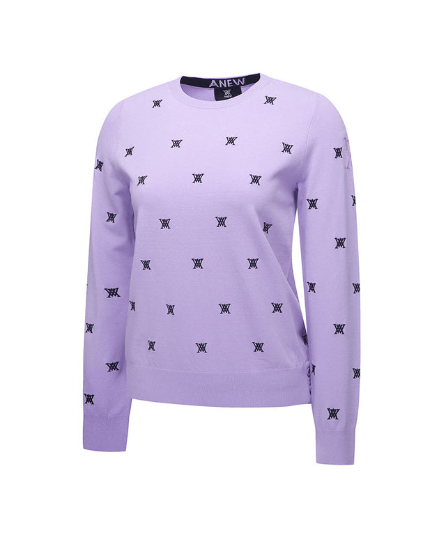 Lavender pullover sweater for women featuring a monogram logo and stylish design, perfect for spring and summer wear.