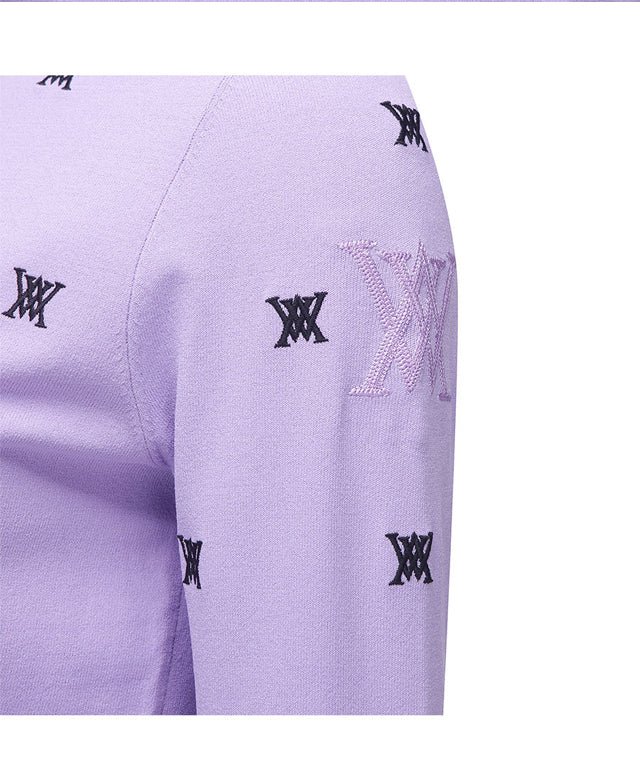 Lavender pullover sweater for women featuring a monogram logo and stylish design, perfect for spring and summer wear.