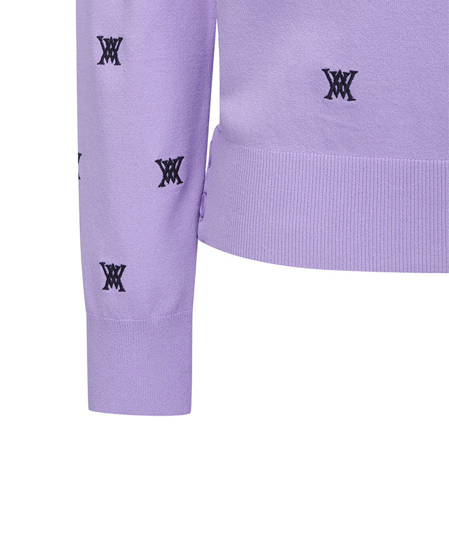 Lavender pullover sweater for women featuring a monogram logo and stylish design, perfect for spring and summer wear.