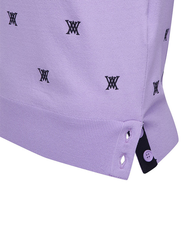 Lavender pullover sweater for women featuring a monogram logo and stylish design, perfect for spring and summer wear.