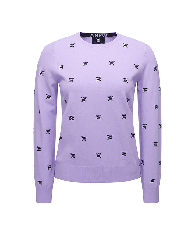 Lavender pullover sweater for women featuring a monogram logo and stylish design, perfect for spring and summer wear.