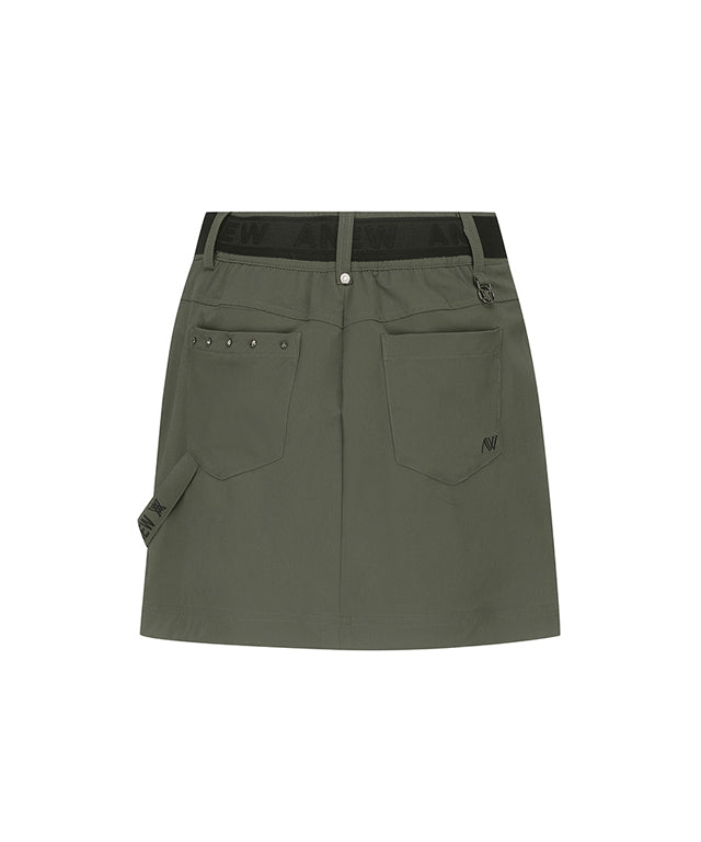 Khaki ANEW Golf Women Out Cago Pocket Skirt featuring a unique pocket design and webbing tape waist.