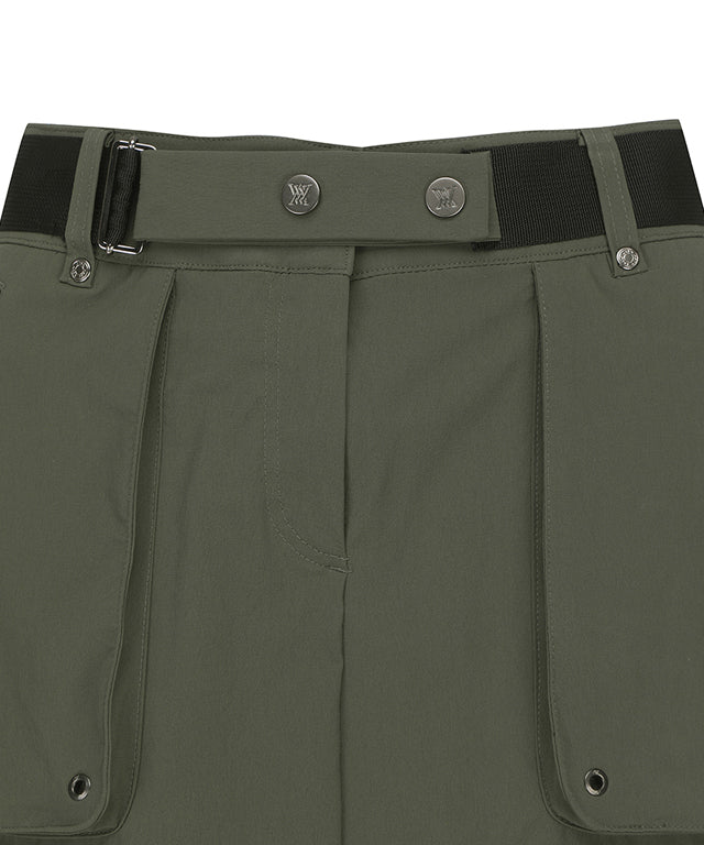 Khaki ANEW Golf Women Out Cago Pocket Skirt featuring a unique pocket design and webbing tape waist.