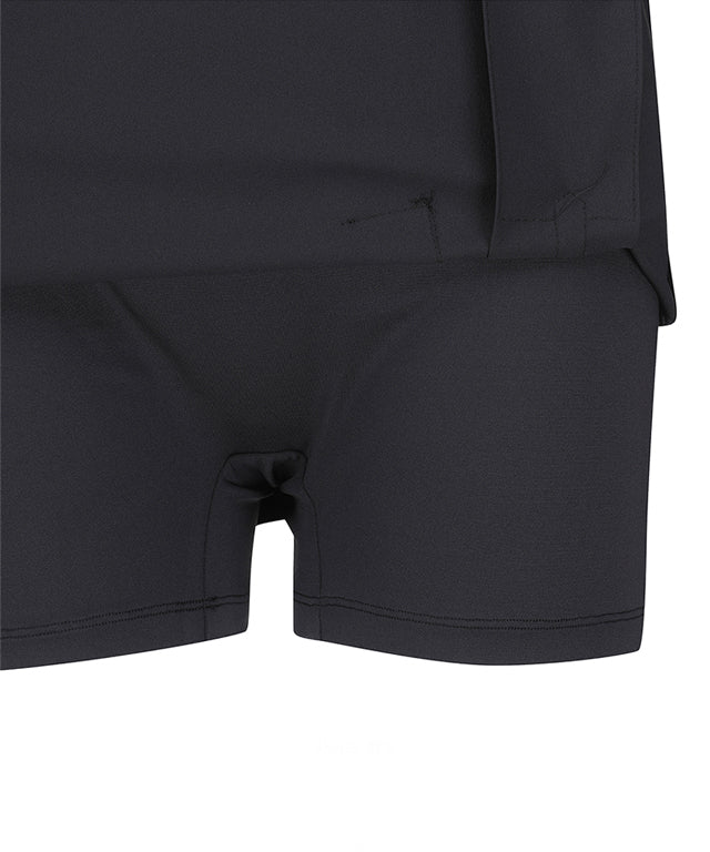 ANEW Golf Women's A-Line Skirt in black with out pocket and unique design, showcasing pleats and Anew logo.