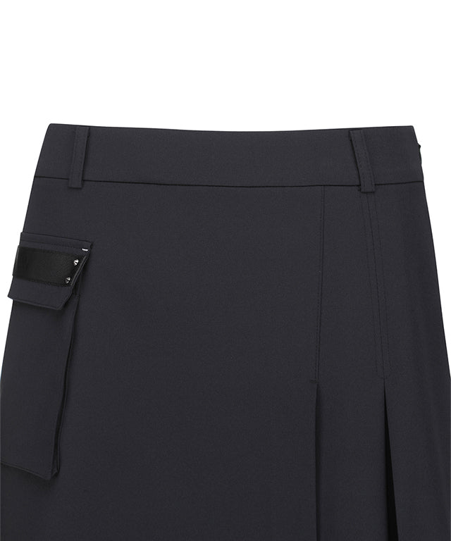 ANEW Golf Women's A-Line Skirt in black with out pocket and unique design, showcasing pleats and Anew logo.