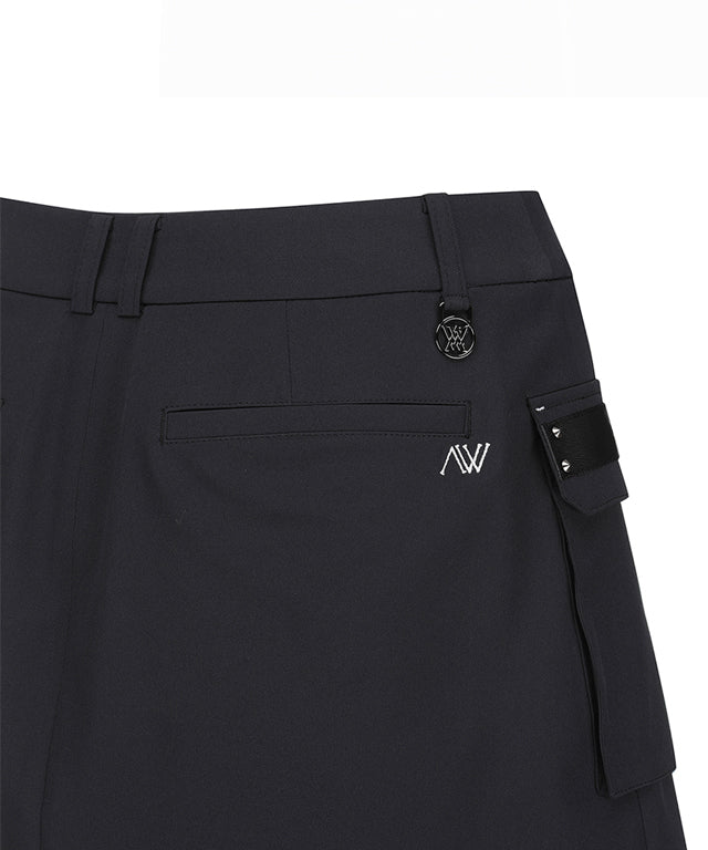 ANEW Golf Women's A-Line Skirt in black with out pocket and unique design, showcasing pleats and Anew logo.