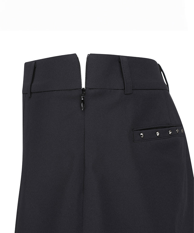 ANEW Golf Women's A-Line Skirt in black with out pocket and unique design, showcasing pleats and Anew logo.