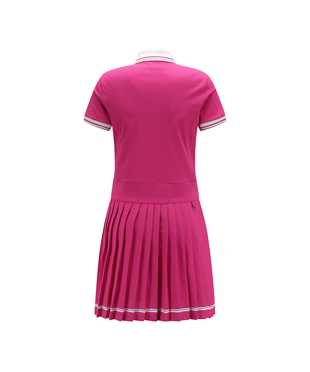 ANEW Golf Women's Pleated Skirt Pique Dress in vibrant hot pink, showcasing its stylish pleated design and comfortable fabric.