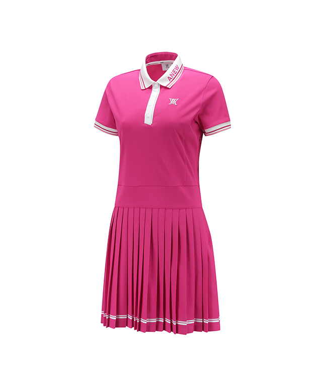 ANEW Golf Women's Pleated Skirt Pique Dress in vibrant hot pink, showcasing its stylish pleated design and comfortable fabric.