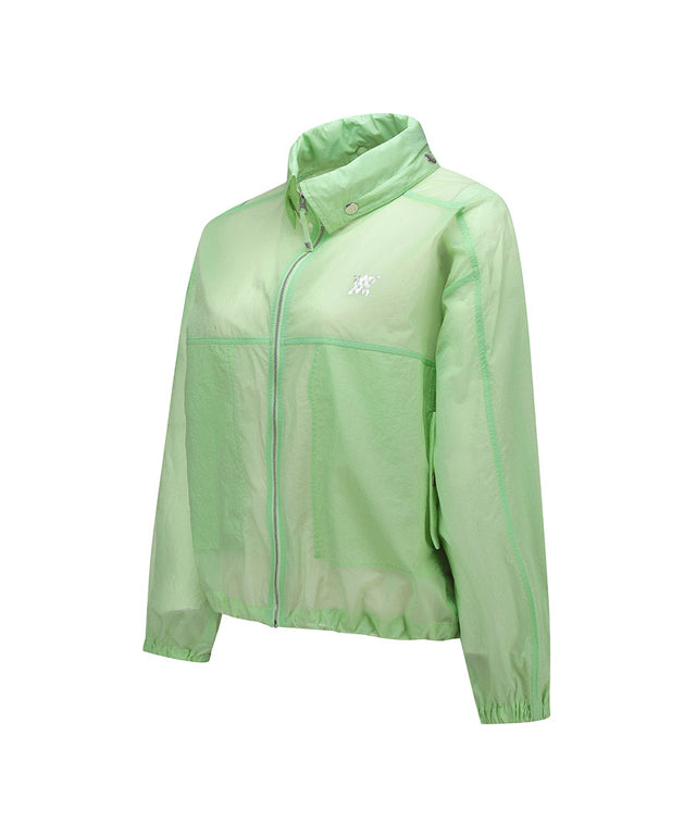 ANEW Golf Women Shirring Point Stingray Fit Jacket in lightweight nylon, featuring a stylish hood and logo decoration.