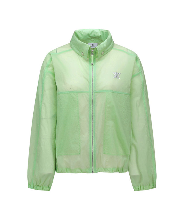 ANEW Golf Women Shirring Point Stingray Fit Jacket in lightweight nylon, featuring a stylish hood and logo decoration.