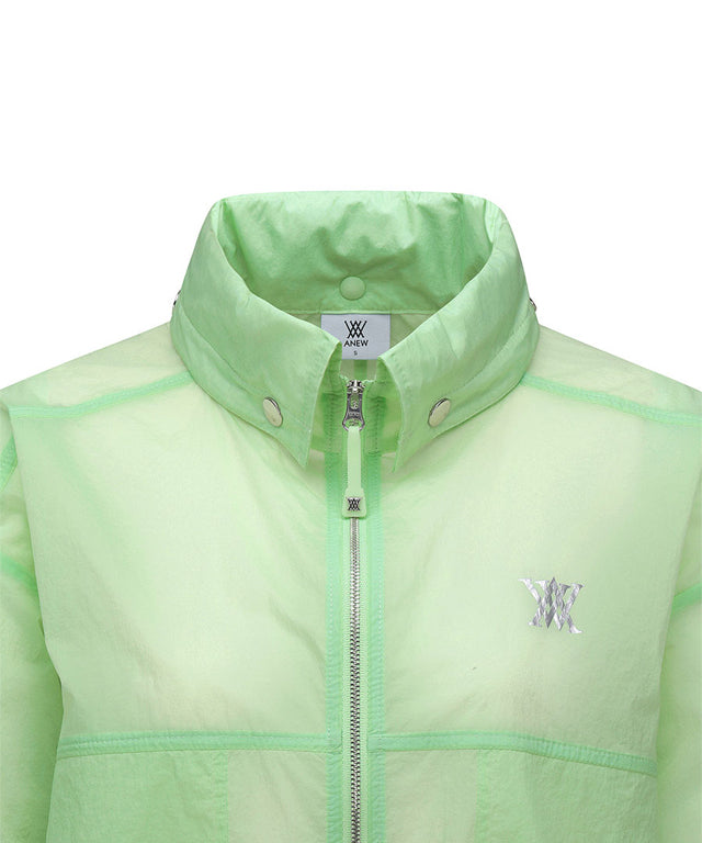 ANEW Golf Women Shirring Point Stingray Fit Jacket in lightweight nylon, featuring a stylish hood and logo decoration.