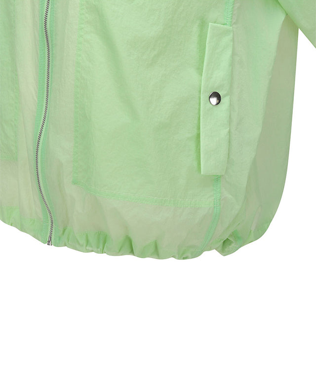 ANEW Golf Women Shirring Point Stingray Fit Jacket in lightweight nylon, featuring a stylish hood and logo decoration.