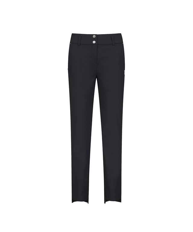 Women Waist Banding Long Pants in Black, featuring a semi-high waist and wide internal band for comfort and support.