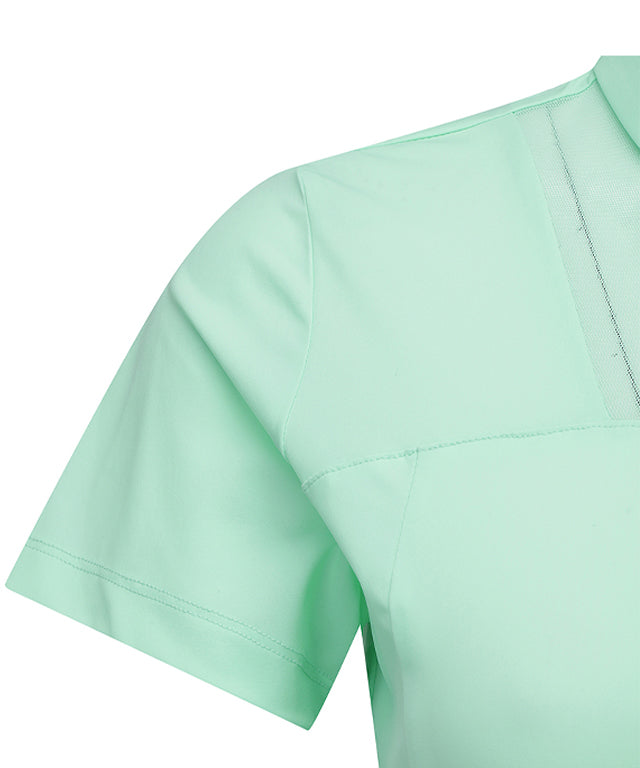 Light green ANEW Women's Mash Block Point Short Sleeve Long T-Shirt with stylish collar and mesh design.