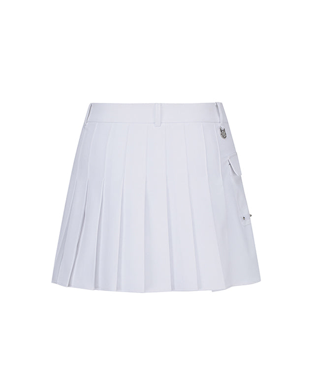 ANEW Women's Mini Pocket Point Pleated Skirt in White, featuring pleats and an outer pocket for convenience.