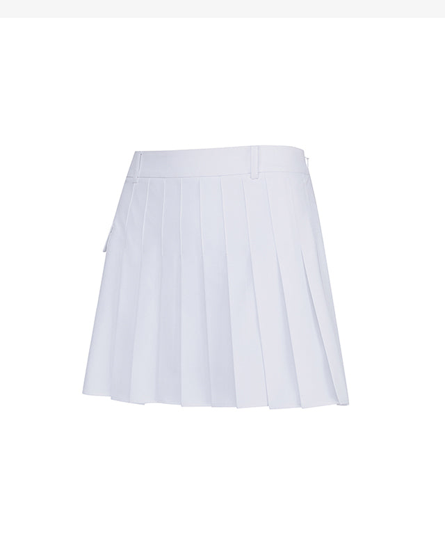 ANEW Women's Mini Pocket Point Pleated Skirt in White, featuring pleats and an outer pocket for convenience.