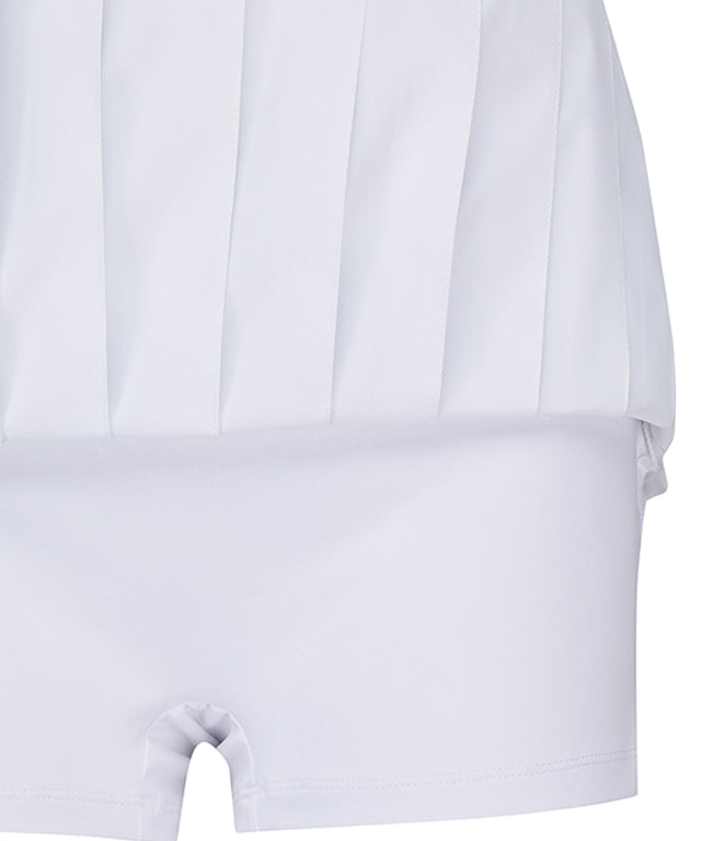 ANEW Women's Mini Pocket Point Pleated Skirt in White, featuring pleats and an outer pocket for convenience.