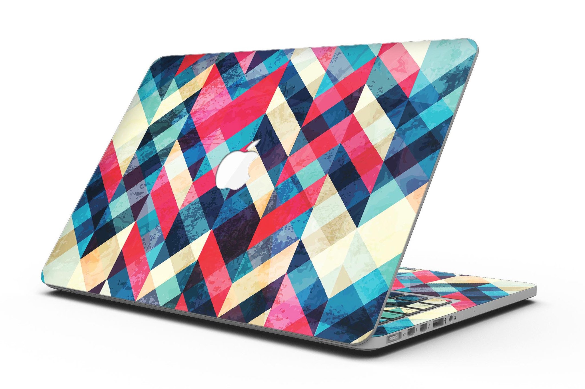 Angled Colored Pattern skin for MacBook Pro with Retina Display, showcasing vibrant colors and sleek design.