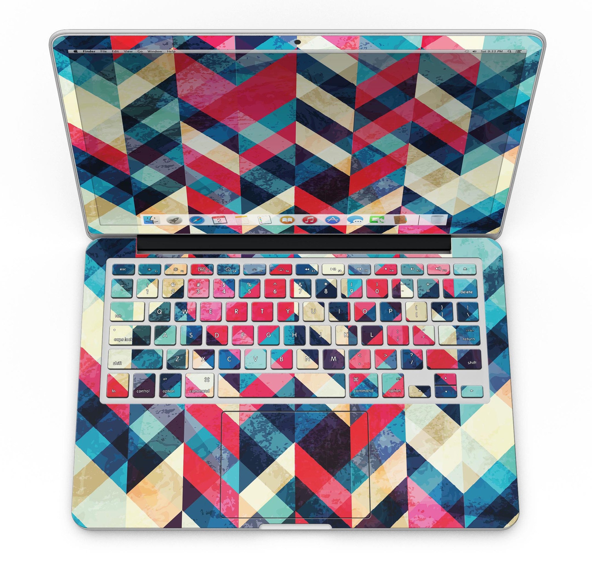 Angled Colored Pattern skin for MacBook Pro with Retina Display, showcasing vibrant colors and sleek design.