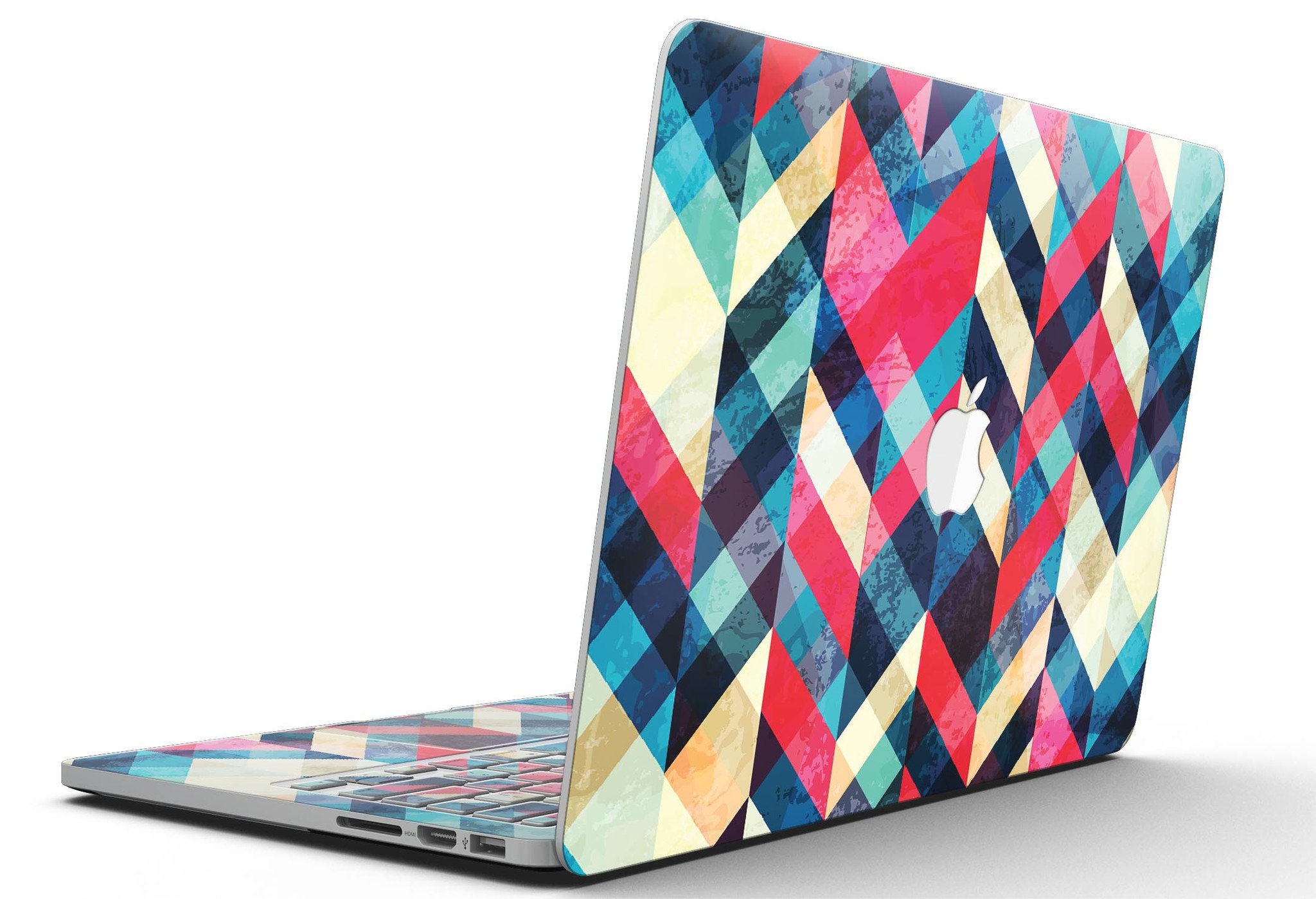 Angled Colored Pattern skin for MacBook Pro with Retina Display, showcasing vibrant colors and sleek design.