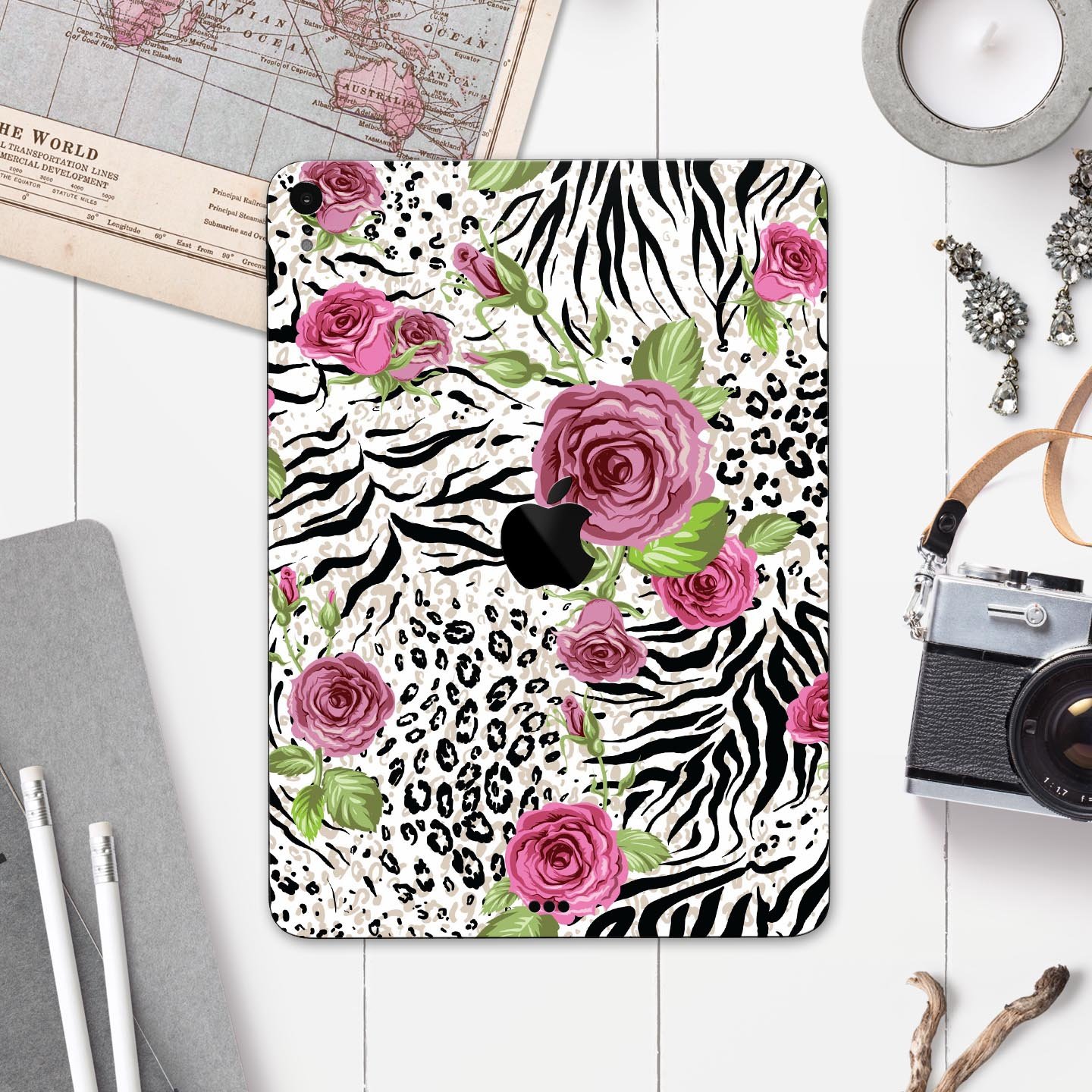 Animal Vibe Floral Full Body Skin Decal for Apple iPad Pro, showcasing vibrant floral design and premium 3M material.