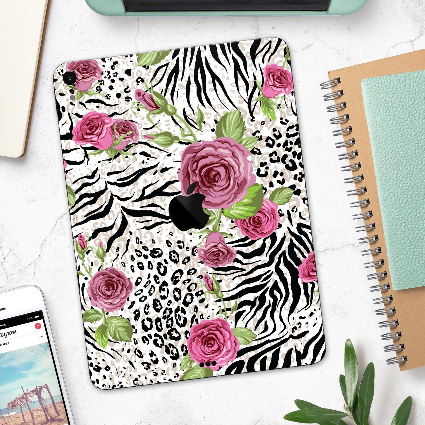 Animal Vibe Floral Full Body Skin Decal for Apple iPad Pro, showcasing vibrant floral design and premium 3M material.