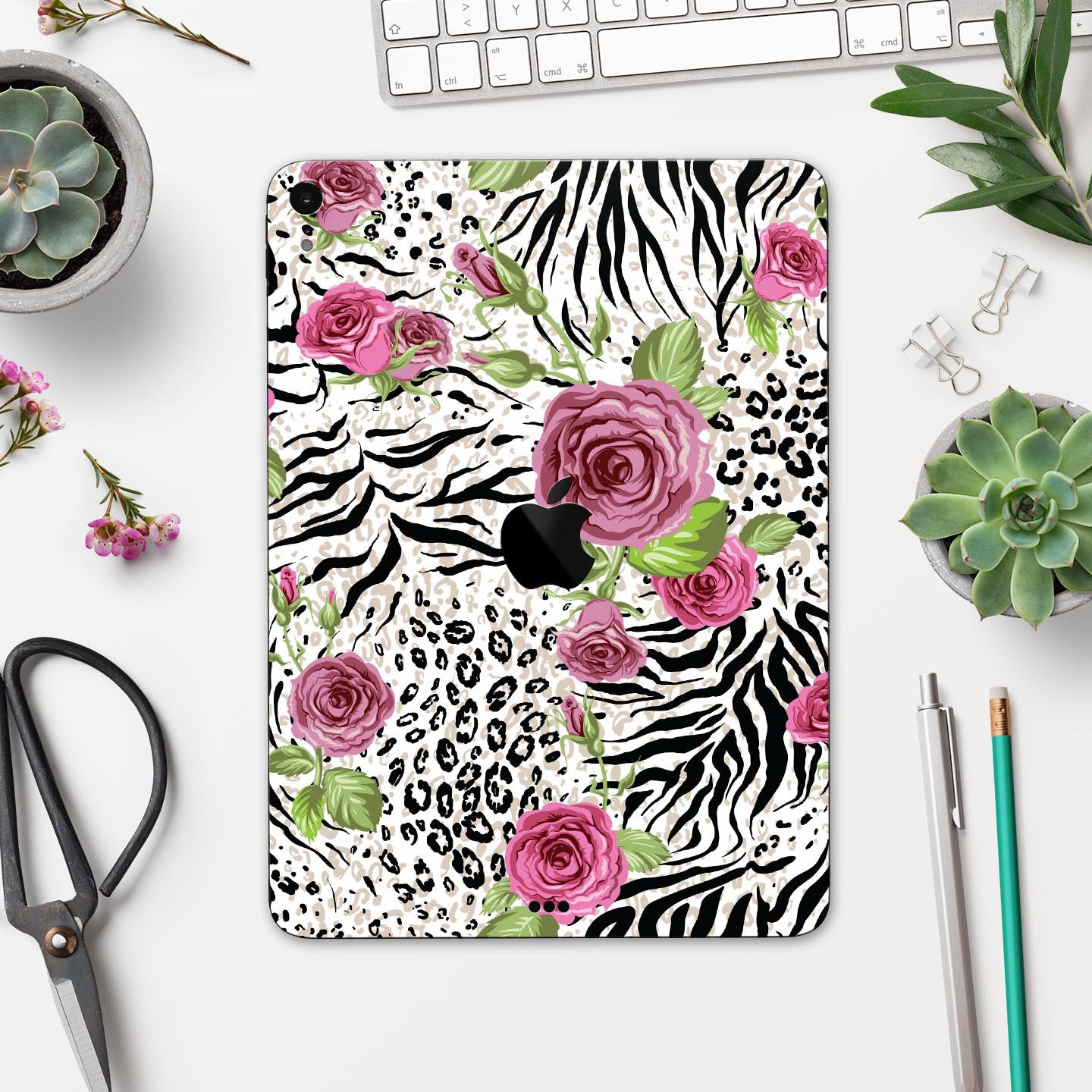 Animal Vibe Floral Full Body Skin Decal for Apple iPad Pro, showcasing vibrant floral design and premium 3M material.