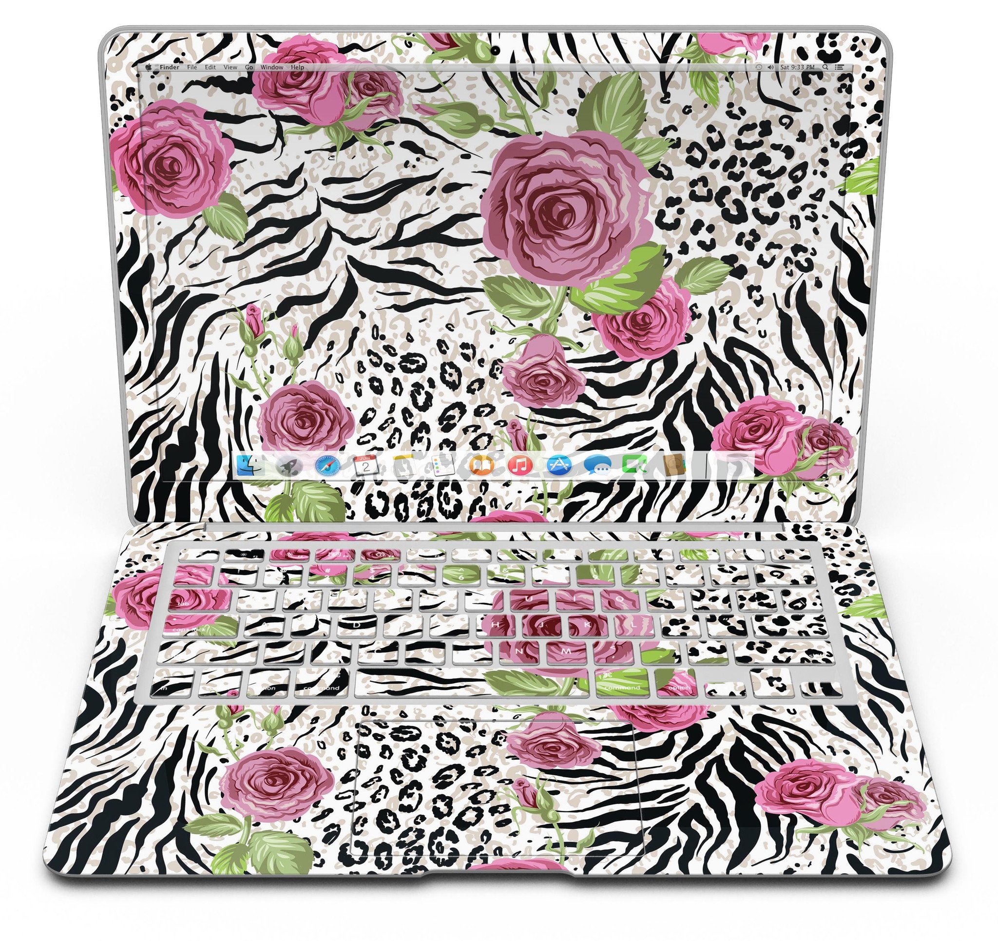 Animal Vibe Floral MacBook Air Skin Kit showcasing vibrant floral design on a sleek MacBook Air.