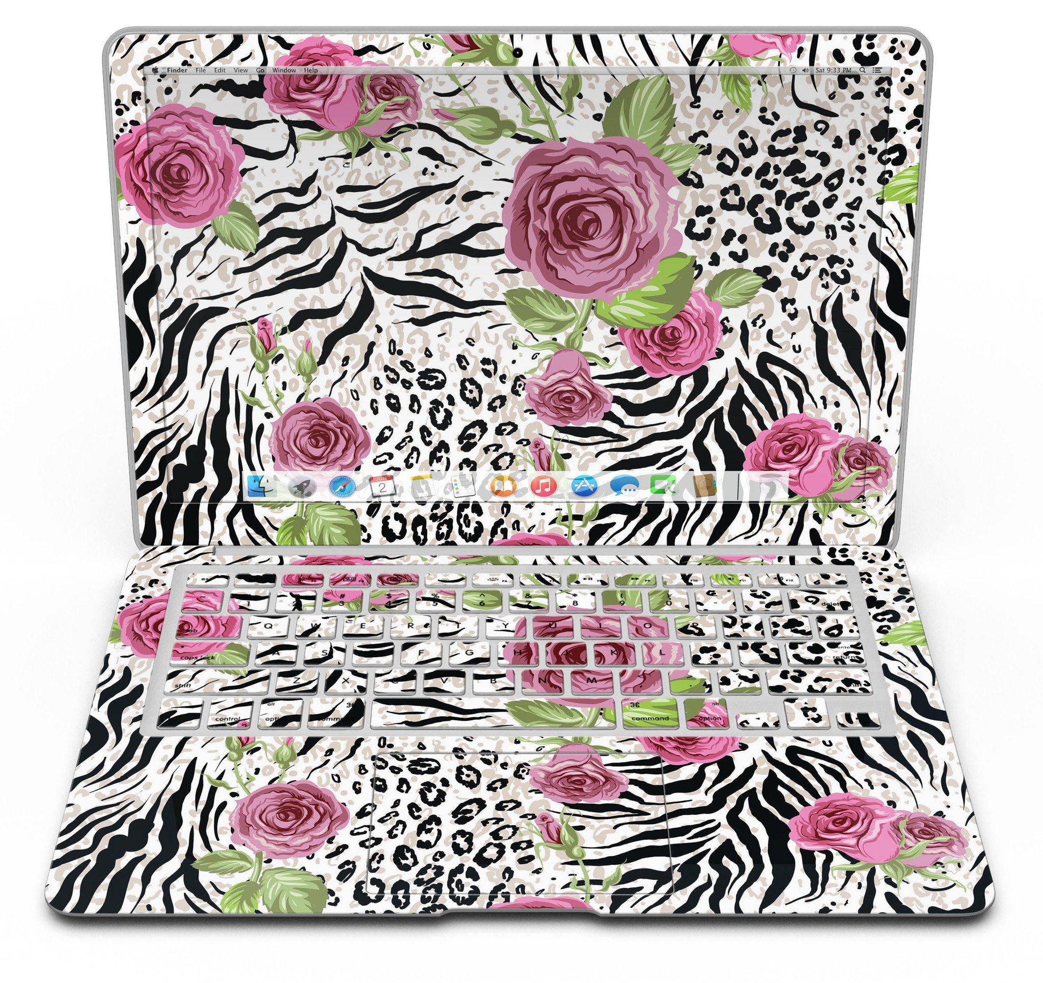 Animal Vibe Floral MacBook Air Skin Kit showcasing vibrant floral design on a sleek MacBook Air.