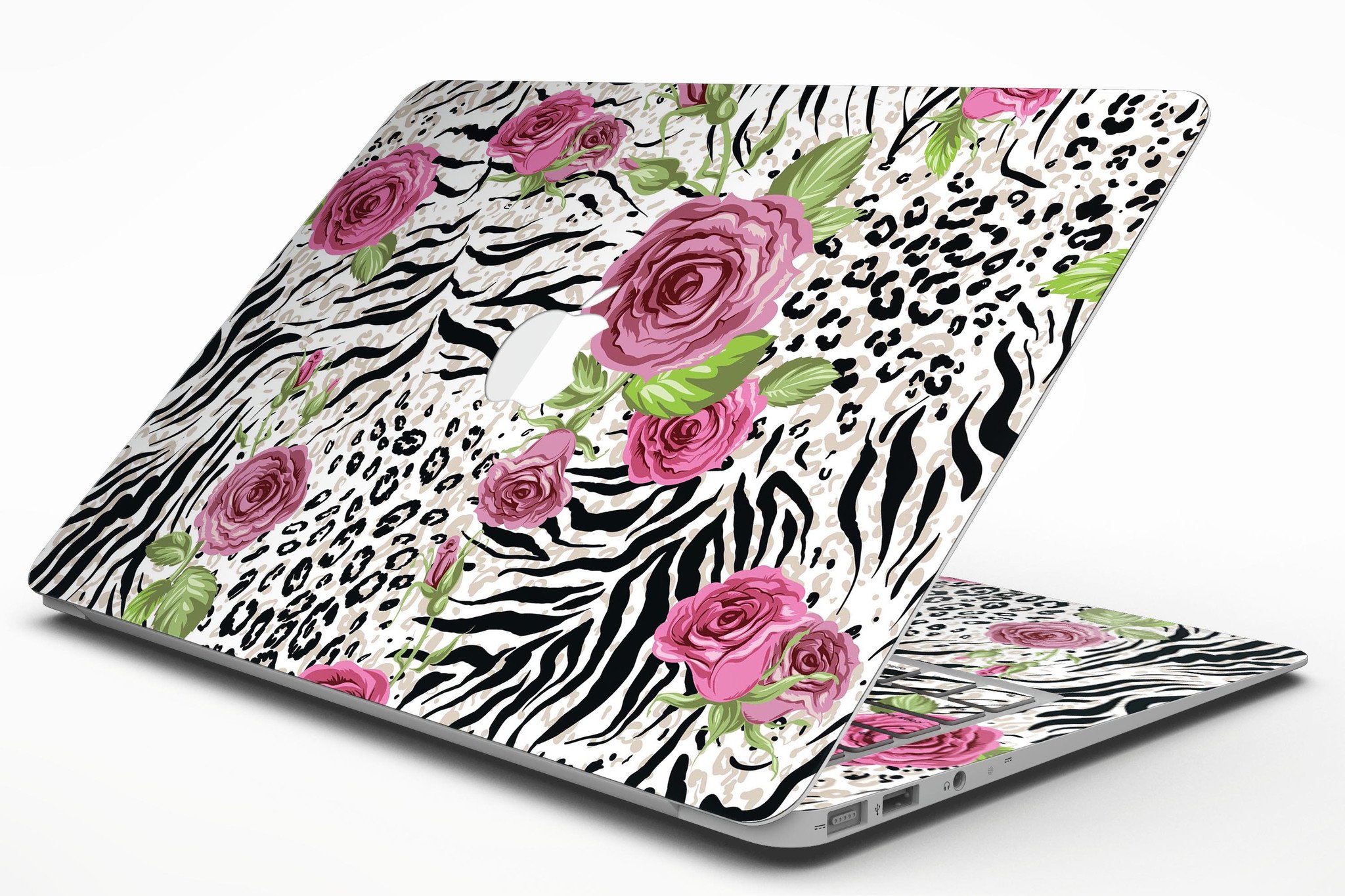 Animal Vibe Floral MacBook Air Skin Kit showcasing vibrant floral design on a sleek MacBook Air.