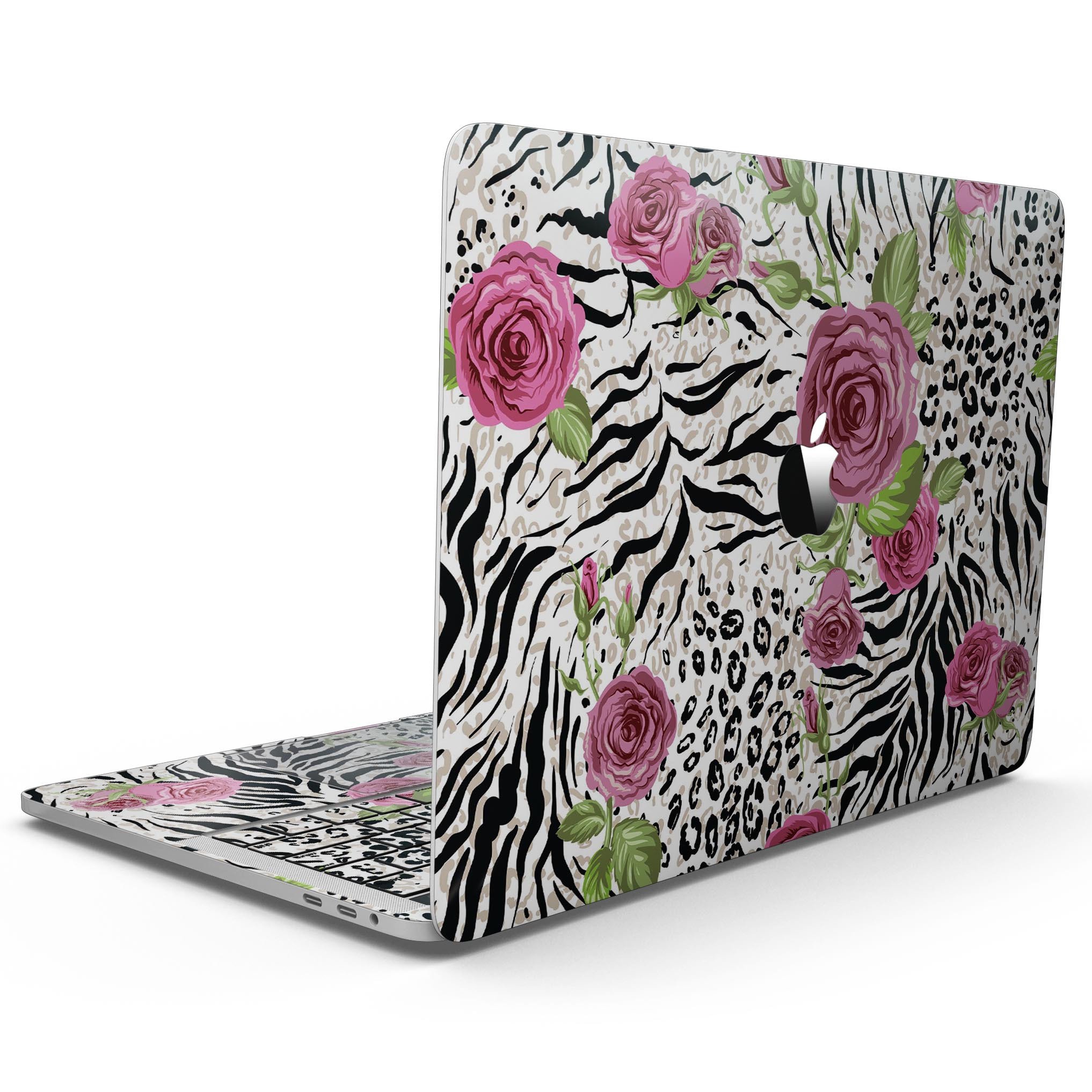 Animal Vibe Floral skin kit for MacBook Pro with Touch Bar, showcasing vibrant floral patterns on premium vinyl.