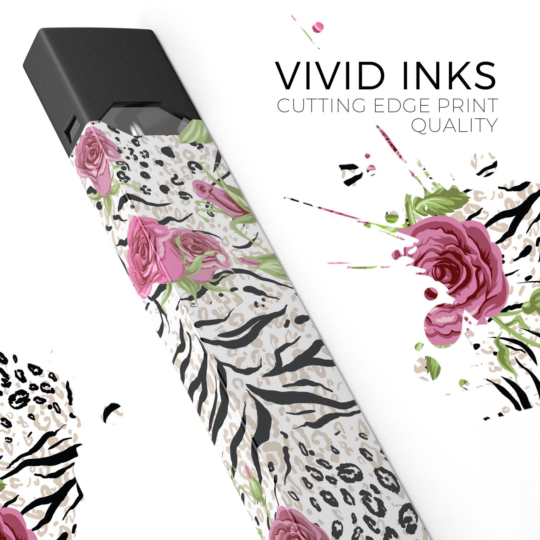 Animal Vibe Floral skin-wrap sticker designed for JUUL vaping device, featuring a vibrant floral pattern and precision cut for a perfect fit.