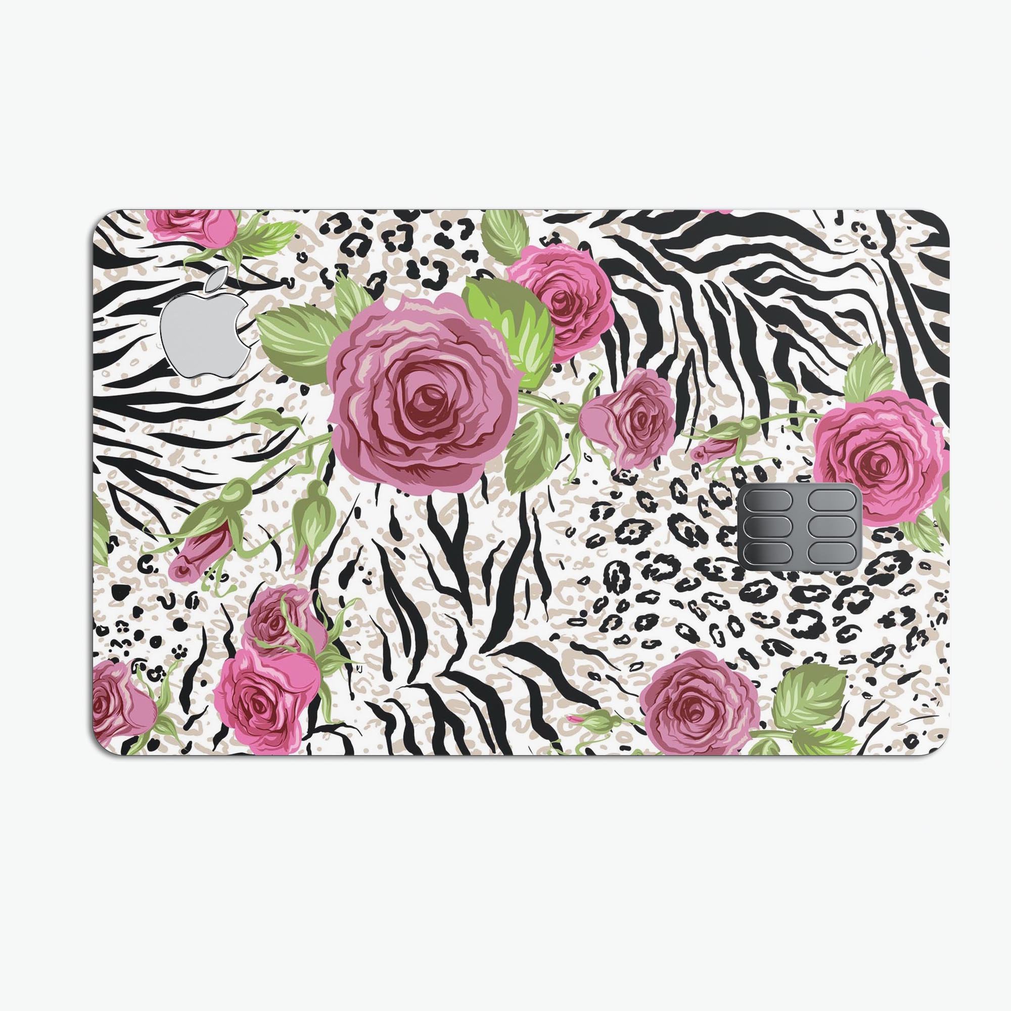 Animal Vibe Floral decal skin for Apple Card, showcasing vibrant floral design and premium vinyl material.