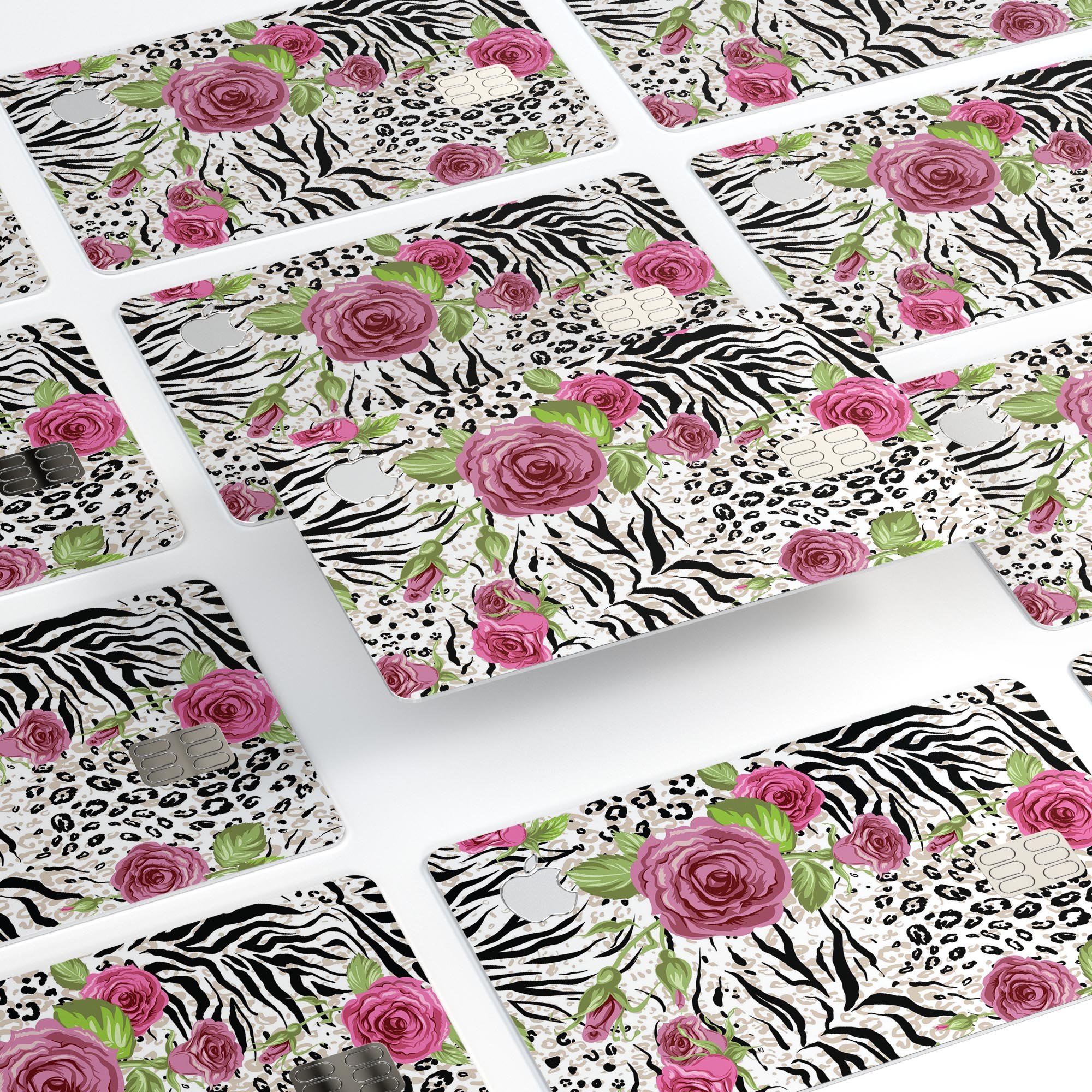 Animal Vibe Floral decal skin for Apple Card, showcasing vibrant floral design and premium vinyl material.