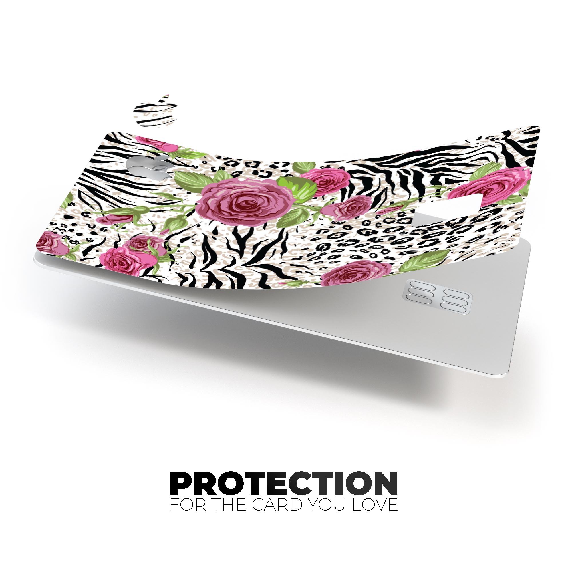 Animal Vibe Floral decal skin for Apple Card, showcasing vibrant floral design and premium vinyl material.