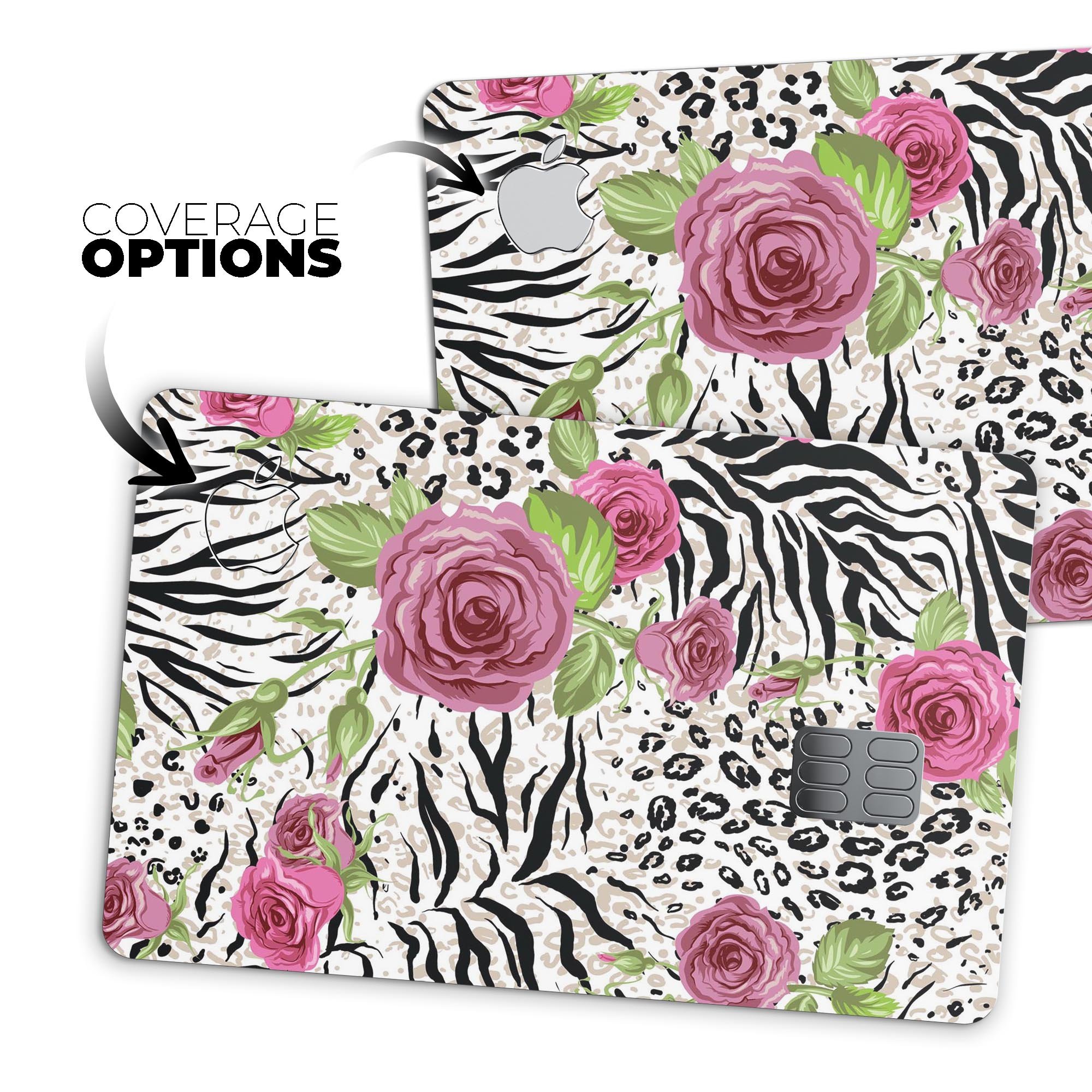 Animal Vibe Floral decal skin for Apple Card, showcasing vibrant floral design and premium vinyl material.