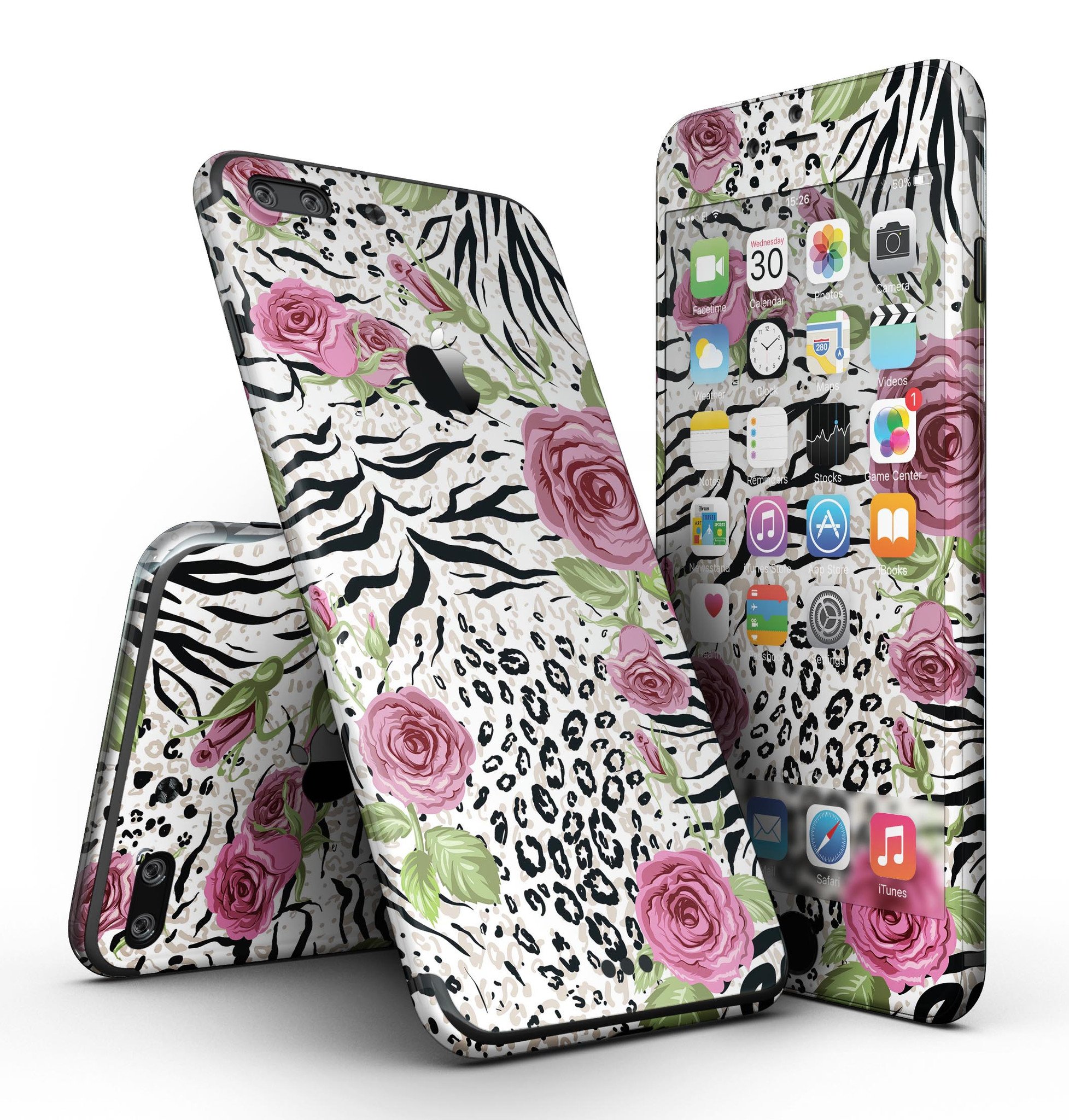 Animal Vibe Floral Sectioned Skin-Kit for iPhone 7 and 7 Plus, showcasing vibrant floral patterns on premium vinyl.