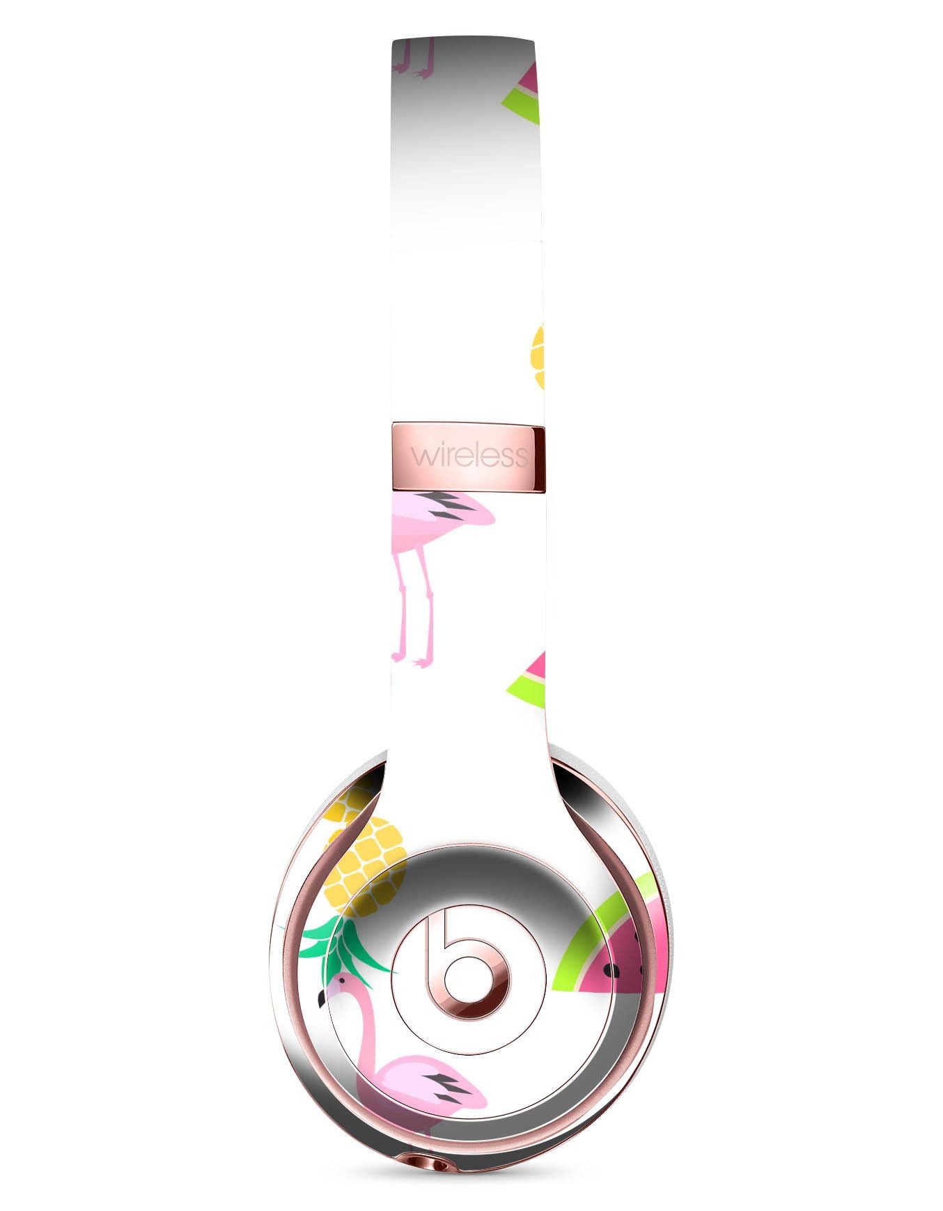 Animated Flamingos and Fruit Full-Body Skin Kit for Beats by Dre Solo 3 Wireless Headphones, showcasing vibrant colors and unique design.