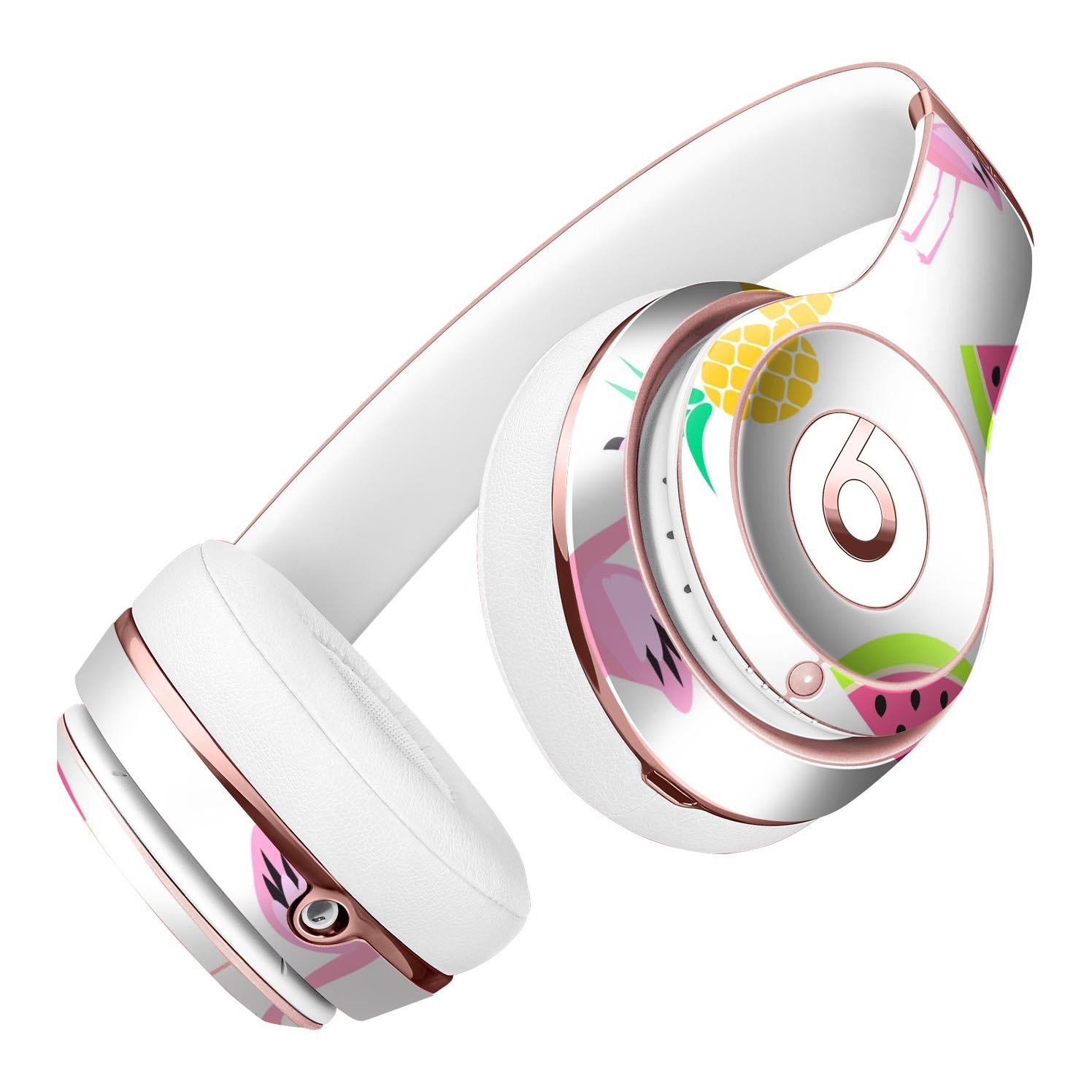 Animated Flamingos and Fruit Full-Body Skin Kit for Beats by Dre Solo 3 Wireless Headphones, showcasing vibrant colors and unique design.